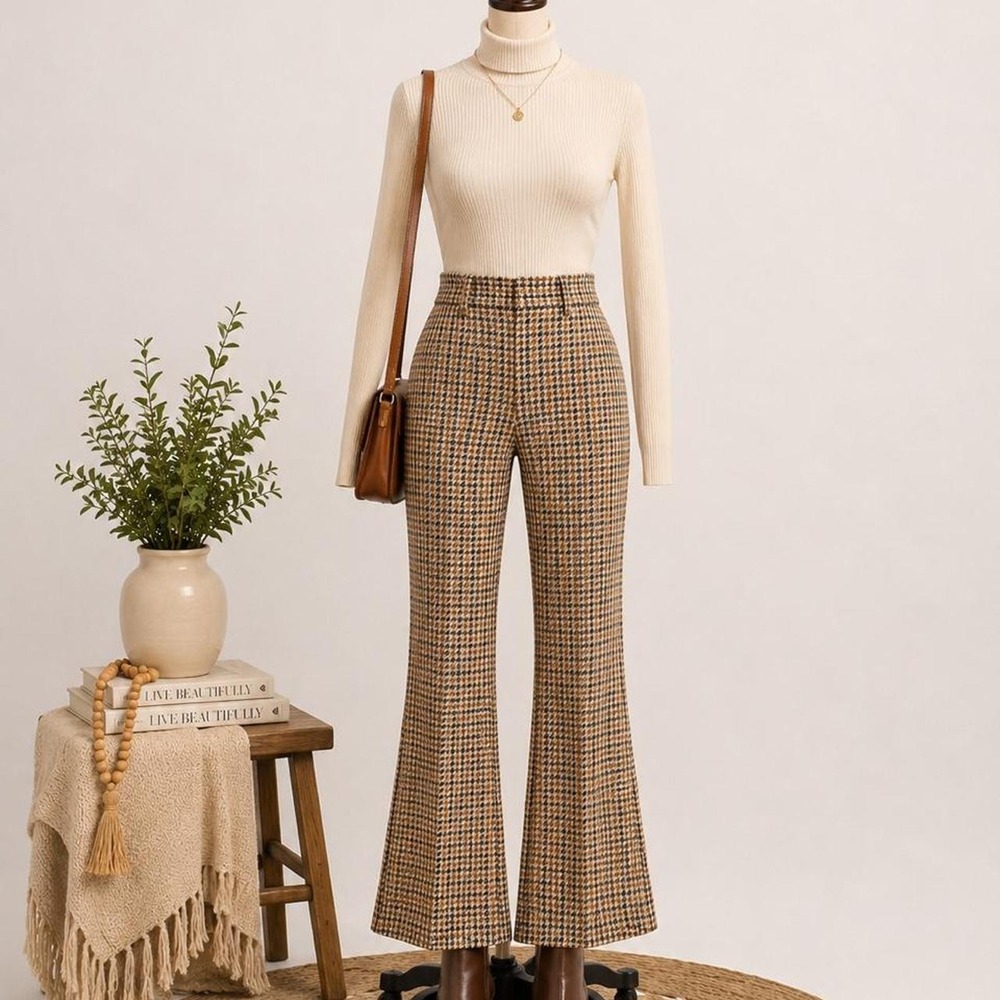 Vintage 1970s Haggar Slacks Houndstooth Flare Pants 28x32 Made in USA